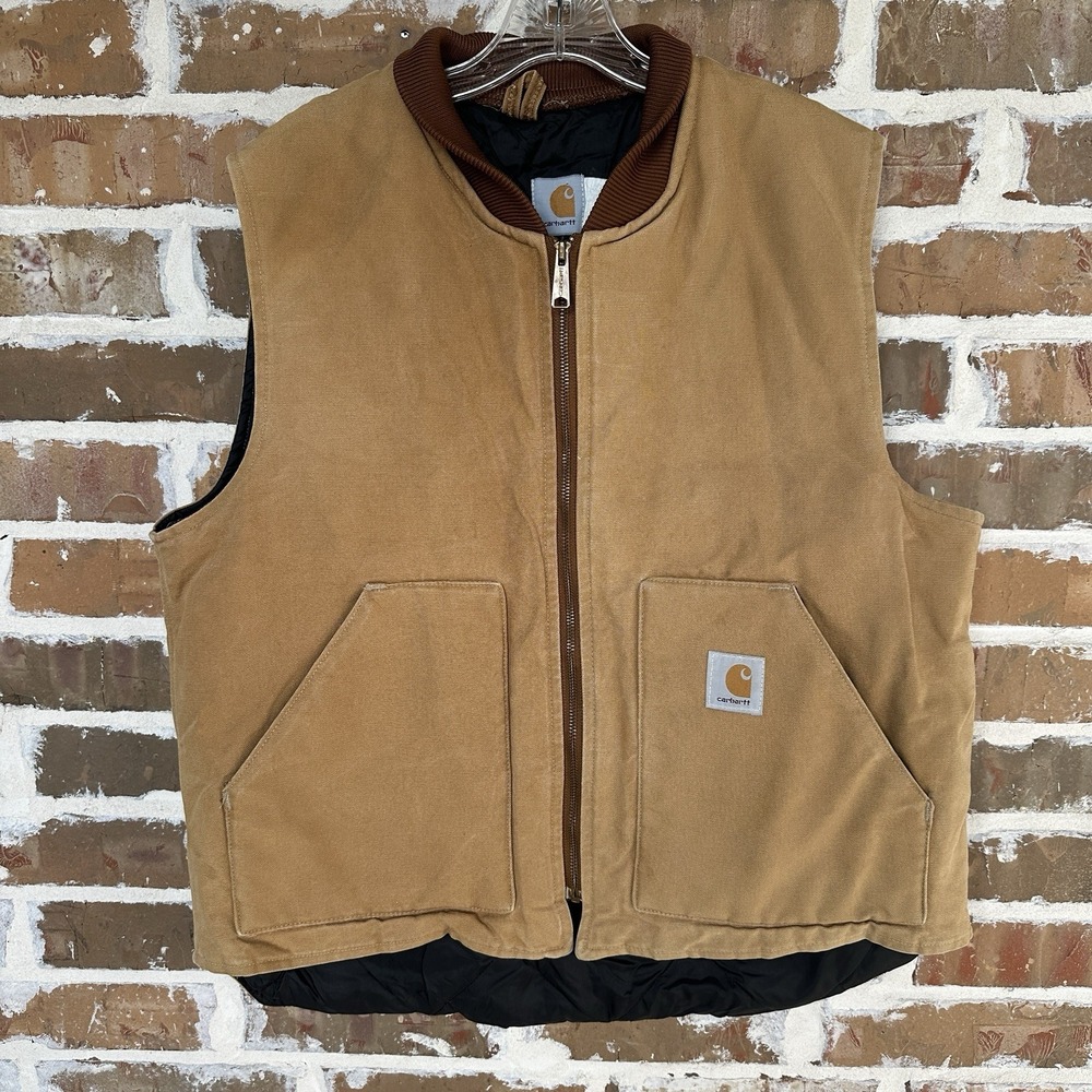 Vintage Carhartt Vest Mens XL Brown Lined‎ Arctic Union Made Zip USA 90s VQ186